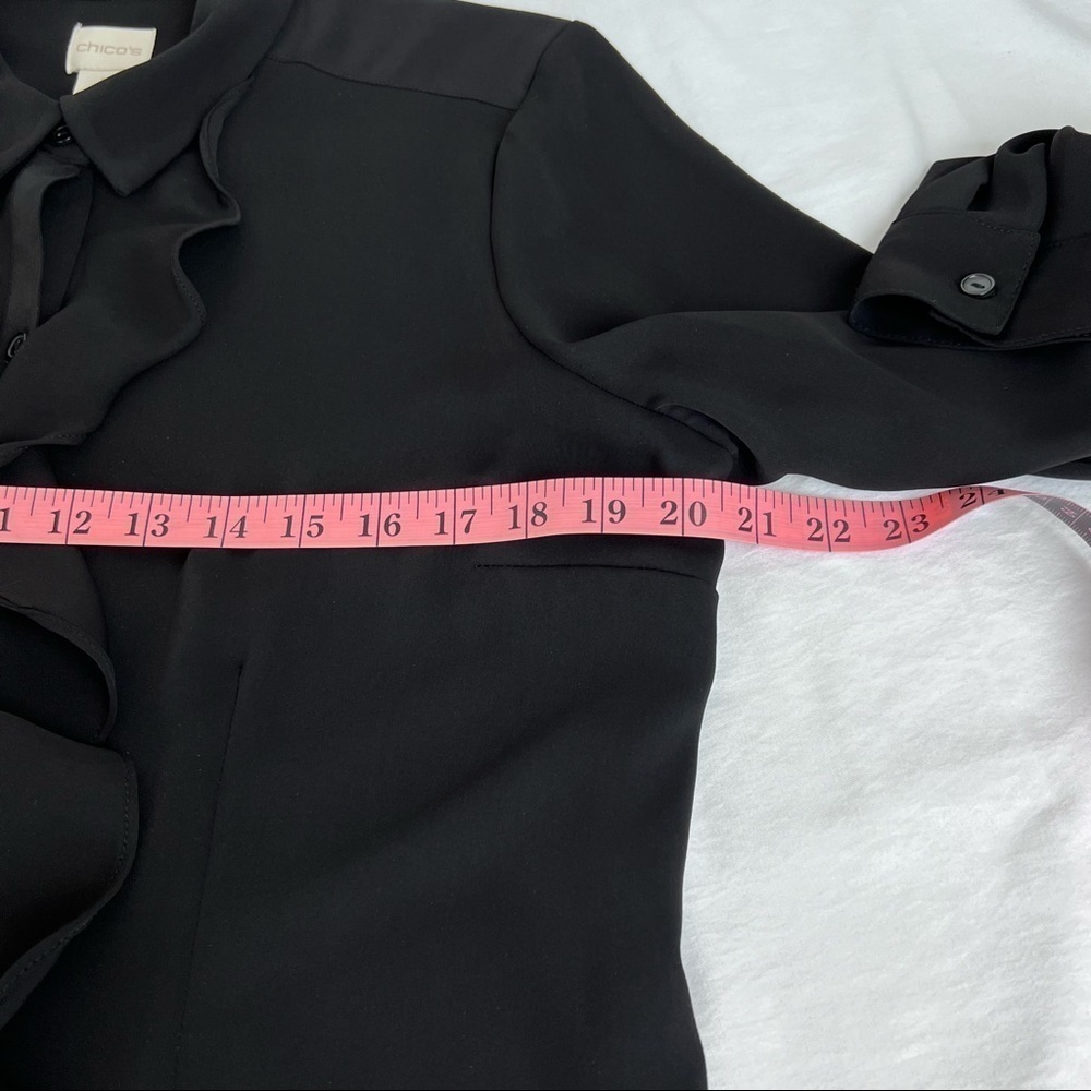 Chico’s Black Long Sleeve Ruffle Button Down Blouse. Size 1 - Picture 10 of 13